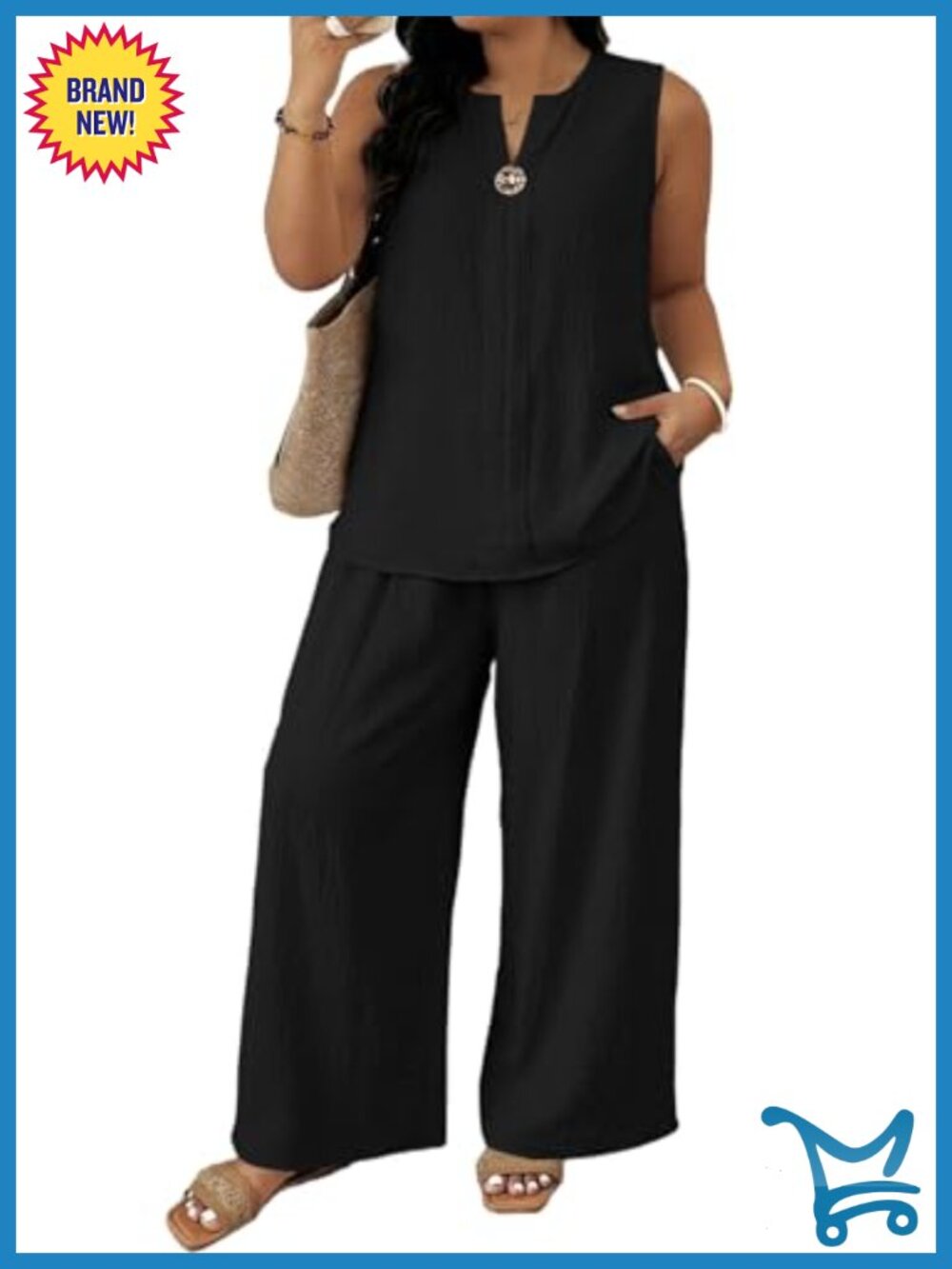 Plus Size 2 Piece Sets Women Summer Travel Vacation Outfits Sleeveless Top Wide